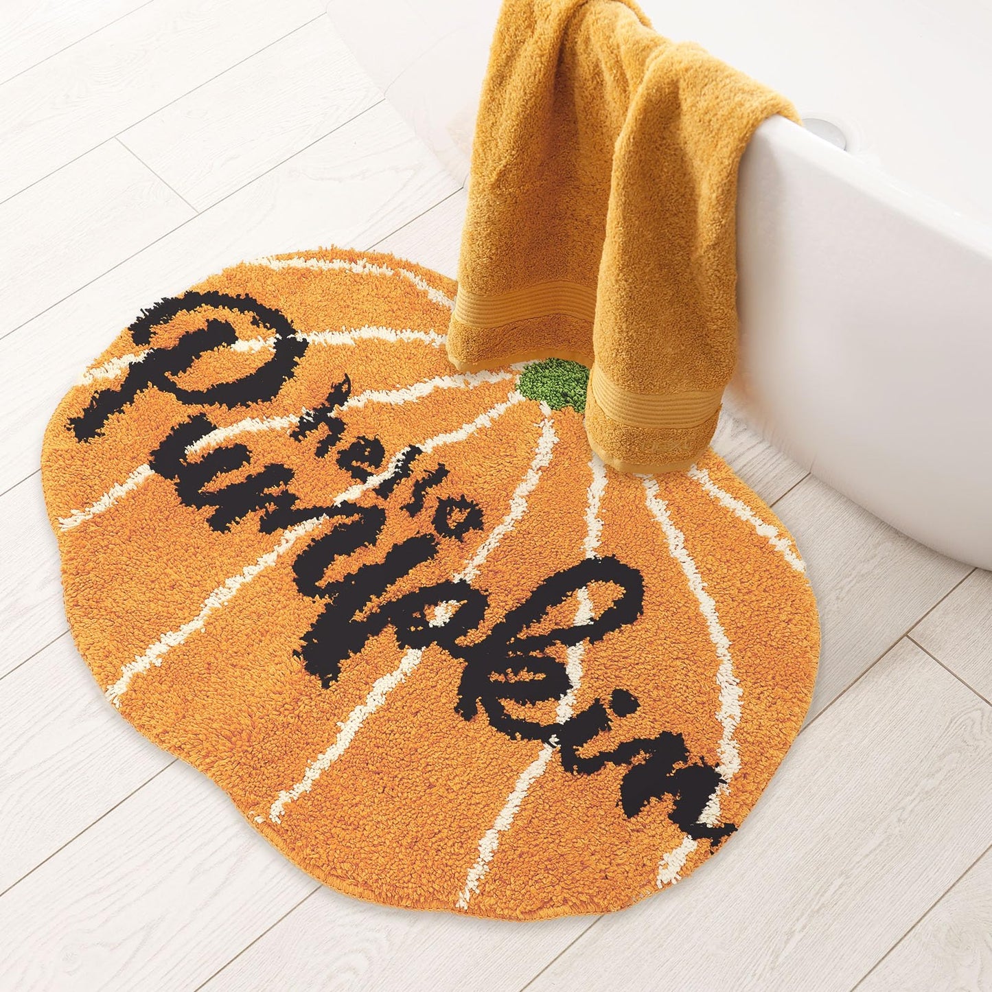 JarThenaAMCS Fall Hello Pumpkin Cute Absorbent Bath Mat Non Slip Orange Shower Rug for Autumn Home Kitchen Entrance Decor, 19.3" x 23.6