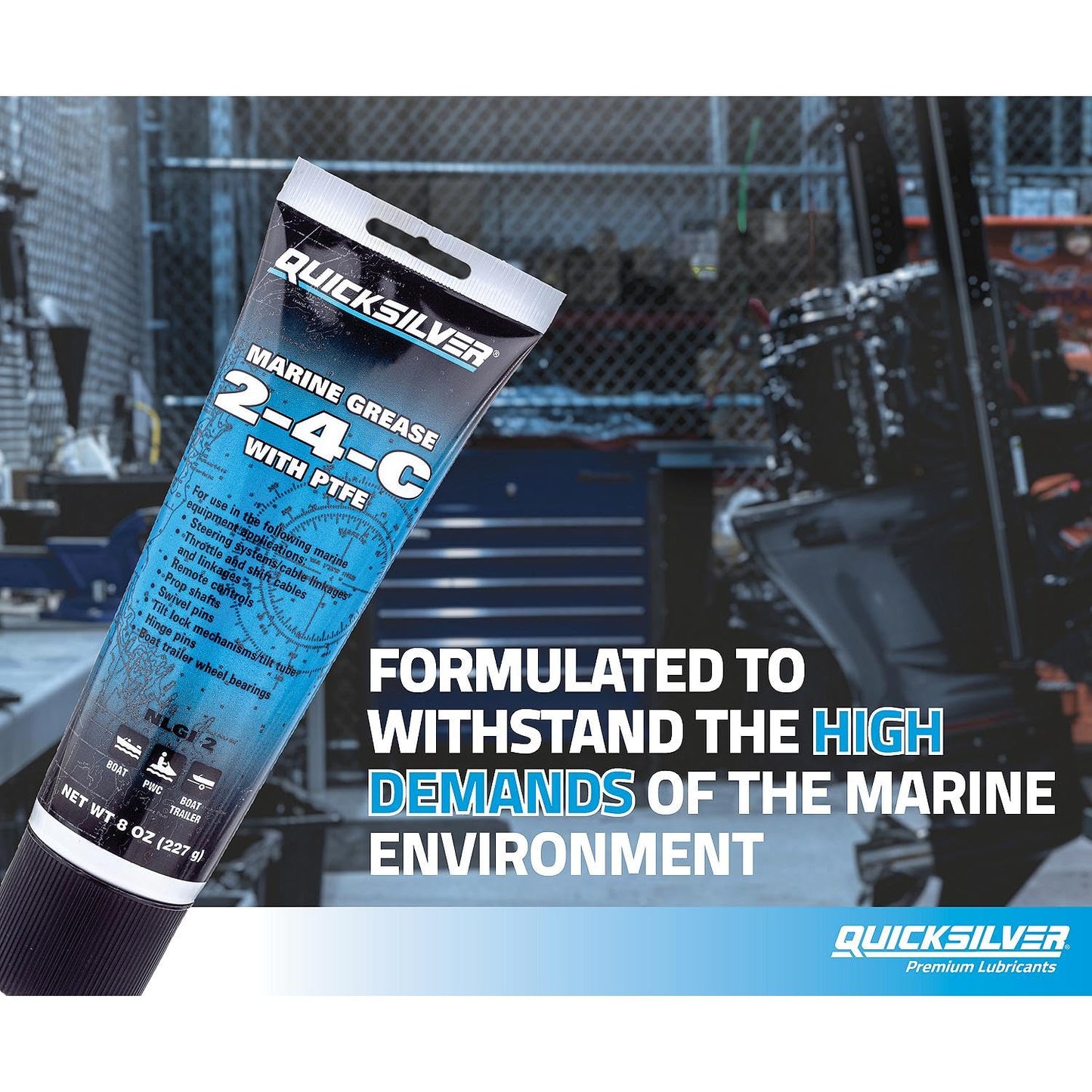 Quicksilver 802859Q1 2-4-C Marine Grease with Teflon, Multi-Purpose Marine Lubricant – 8 oz. Tube
