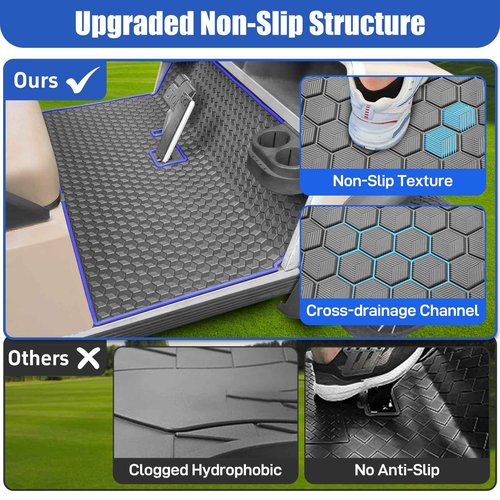 Golf Cart Mat for Club Car Ds Floor Liner Unique Cube Square Patent Design Fits Club Car DS 1982-2013 / Villager 1982-2018 Blue Trim