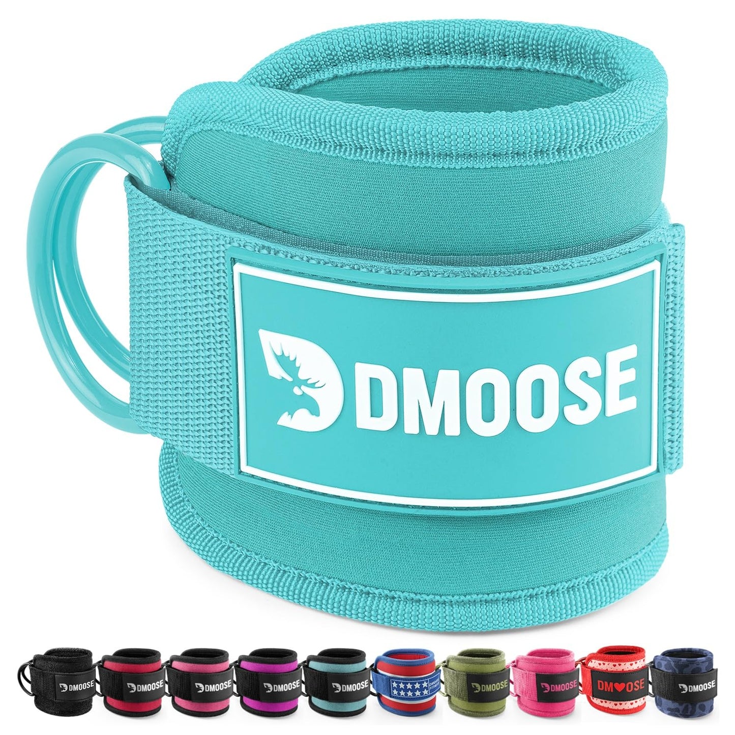 DMoose Fitness Ankle Straps for Cable Machines - One Size Fit Premium Padding, Glute Kickback Ankle Strap for Women & Men, Cable Attachments for Gym & Booty Workouts (Baby Blue - Single)