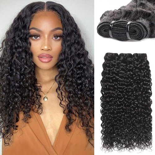 12A Water Wave Human Hair Bundles Wet And Wavy Bundles Human Hair 100% Unprocessed Brazilian Remy Water Wave Curly Bundle Extensions Natural Black Color 10 12 14 Inch