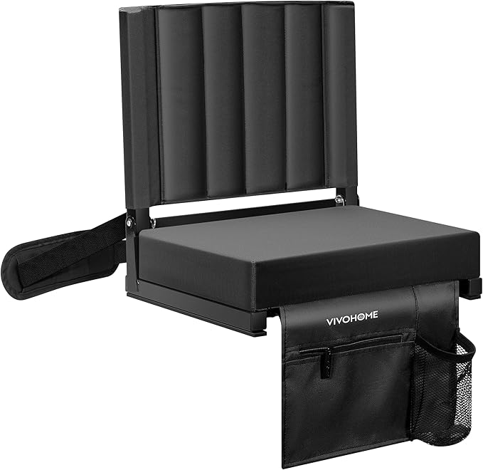 VIVOHOME Portable Stadium Seat for Bleachers with Back Support, Folding Bleacher Chair with Cup Holder and Shoulder Strap Black