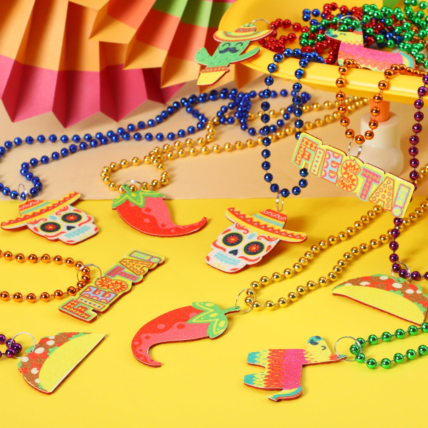 JOYIN 24 PCS Cinco de Mayo Beaded Necklaces for Party Decorations, Fiesta Beaded Necklace for Mexican Themed Bachelorette Party Favors, Photo Props Carnivals Event Decorations