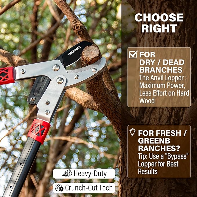 HAUTMEC Anvil Loppers for Tree Trimming Heavy Duty, Extendable 27-37'' Garden Loppers with Compound Action System, 2" Cutting Capacity, Labor-Saving Tree Trimmer for Yard, Lawn Branch Cutter