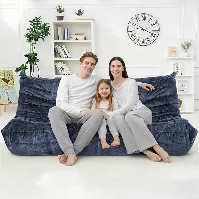 HABUTWAY Bean Bag Chair, Giant Bean Bag Chairs for Adults, 3 Seater Fireside Chair, Lazy Large Floor Bean Bag Sofa for Living Room, Bedroom, Dorm, Office (Navy Blue)