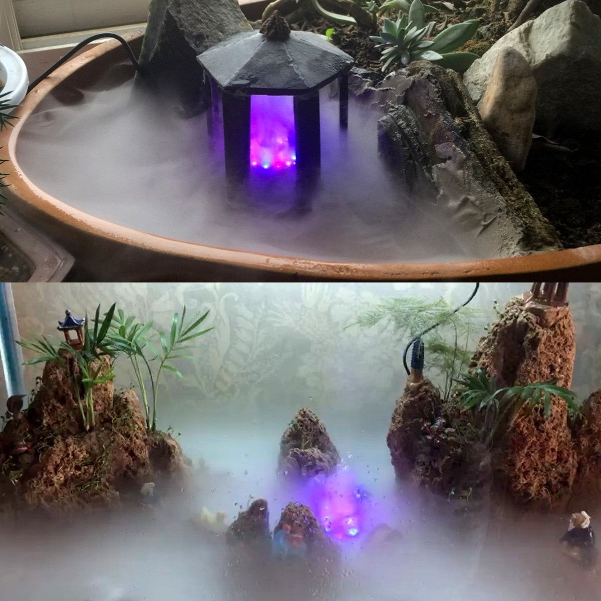 AGPTEK Aluminum Mist Maker Water Fountain Pond Fogger Air Humidifier Atomizer Mini Fog Machine with 12 Color Changing LED Lights