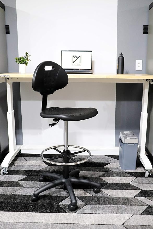 CHAIR MASTER -Heavy Duty Ergonomic Drafting Stool Black-EASY TO CLEAN-Largest (20") Adj. Footring and Base (26") in the market. Seat Ht Range (23"-33"). for Home, Auto, Lab, Cleanroom-Standard Casters