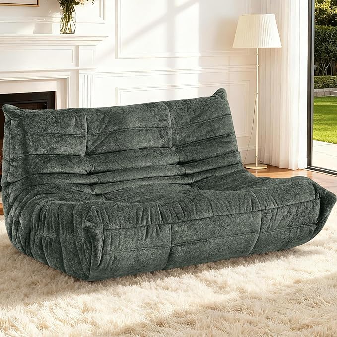 HABUTWAY Bean Bag Chair, Giant Bean Bag Chairs for Adults, Loveseat Fireside Chair, 2 Seater Lazy Bean Bag Sofa Memory Foam Couch for Living Room, Bedroom, Office (Green)