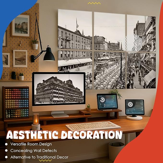 EVENRISING Acoustic Wall Panel 6 Pack, 23.6"x23.6"Decorative Art Soundproof Panel, Sound Absorb Self-Adhesive Panel, Acoustic Treatment for Studio, Home Theater, Office (Spectacle March 1900)