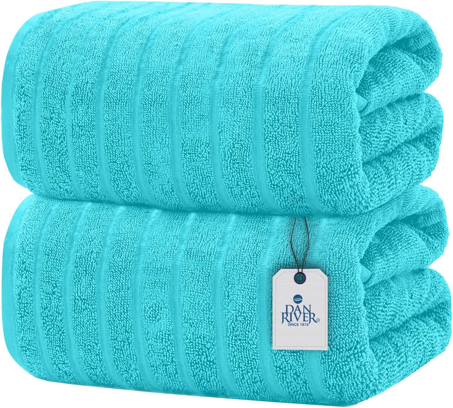 DAN RIVER Pack of 2 Bath Sheet 35x70 Inches, Ribbed Jumbo Bath Sheets for Adults, Thick and Absorbent Large Towels - Aqua