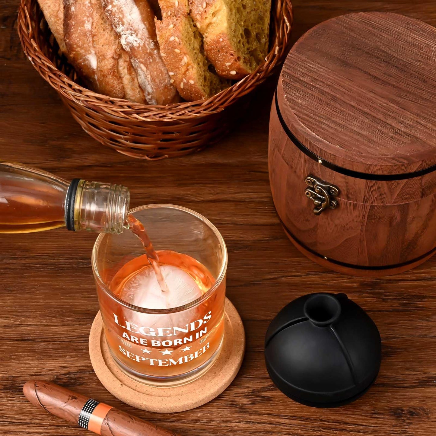 Futtumy Legends Are Born In September, 10 Oz Whiskey Glass with Wooden Barrel, Birthday Gifts for Men, September Birthday Gifts, 40th 50th 60th Mens Birthday Gift Ideas for Dad Grandpa Husband Son