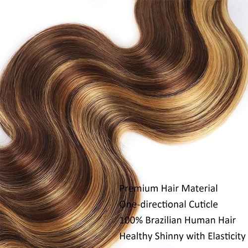 Fabimiya Water Wave P4/27 Human Hair Bundles 18 20 22 Inch Unprocessed Brazilian Virgin Hair Bundles P4/27 Human Hair Quick 11A Weave Hair Extension