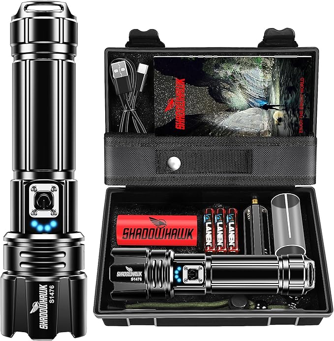 Flashlight 20000 High Lumens Rechargeable - 30W Super Bright LED Flash Light | 5000ft Beam & 12H Long Lasting USB C High P...