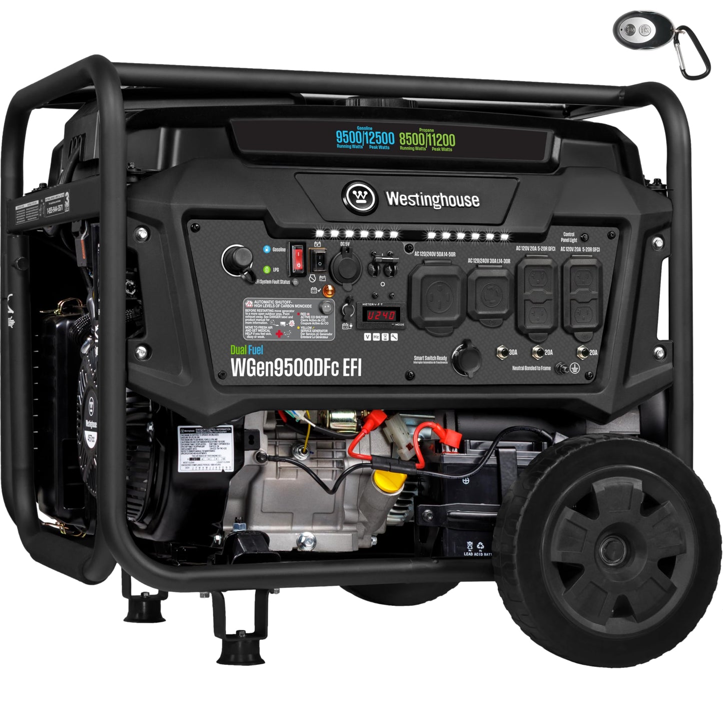 Westinghouse 12500 Peak Watt EFI Dual Fuel Home Backup Portable Generator, Remote Electric Start, Transfer Switch Ready, Gas and Propane Powered, CO Sensor, CARB Compliant