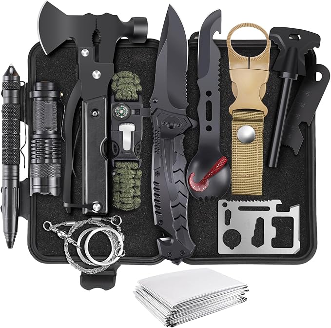 Gifts for Men Christmas 14-in-1 Survival Kit - Premium Outdoor Survival Gear Set with Tactical Tools/Fishing Essentials, P...