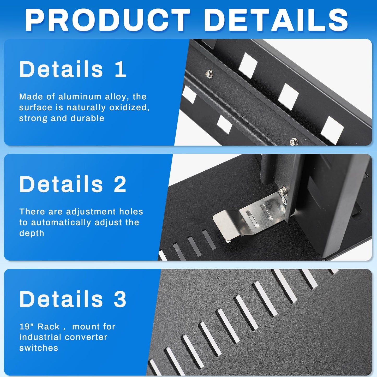 Yaocom 1 Pcs 19 Inch Rack Mount Din Rail Kit Aluminum Alloy Adjustable Rack Mount Rails Bracket For Industrial Media Converters