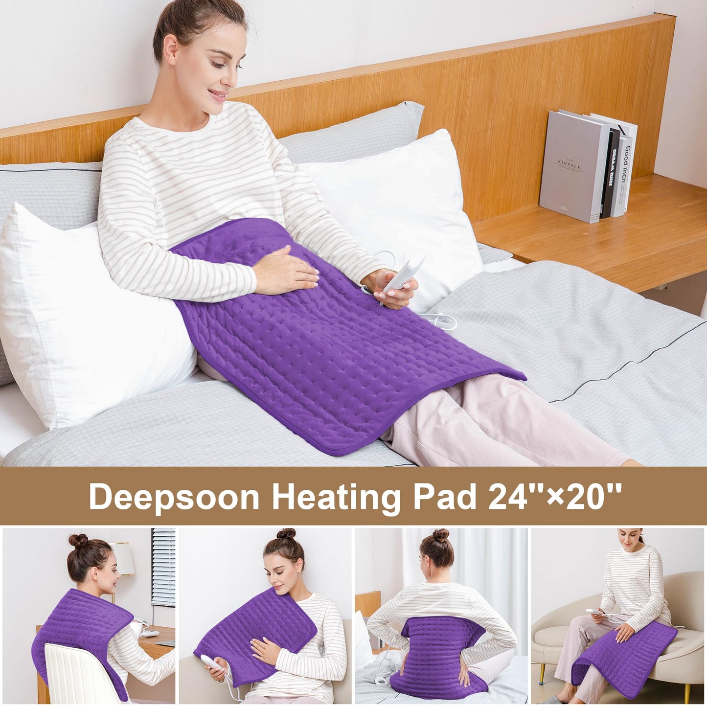 Deepsoon Heating Pad,Electric Heating Pads for Back,Neck,Abdomen,Moist Heating Pad for Shoulder,Knee,Arms,Legs,Dry/Moist Heat & Auto Shut Off,Christmas Gifts for Men and Women,Dark Purple,24x20 Inch