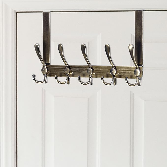 WEBI Over The Door Hooks,Door Hanger,Triple Door Hooks for Hanging,Long Over The Door Towel Rack,Door Coat Hanger,Door Coat Rack for Clothes,Towels,Behind Bathroom,Bronze