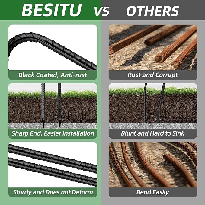 Besitu 12 Inch Rebar Stakes J Hook Ground Stakes 16-Pack Heavy Duty Galvanized Chain Link Fence Stakes Metal Tent Stakes for Outdoor Lawn Decorations Inflatables Canopy Swing Set