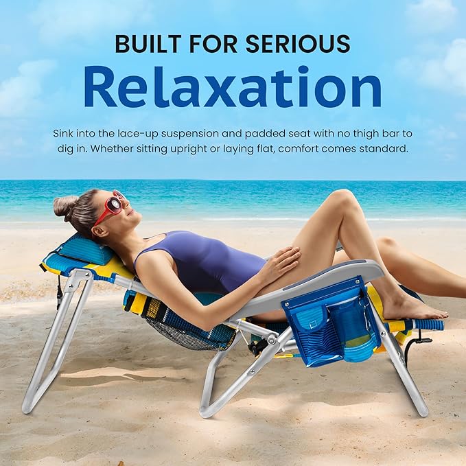 Homevative Cooler+ Folding Backpack Beach Chair with 5 Positions, Towel bar, XL Cooler Pouch, Storage Net, Cup and Phone Holder, Sunshine, 2 Pack