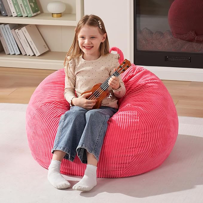 Homguava 2FT Bean Bag Chair,Teardrop Bean Bags Small Beanbag Chair with Memory Foam Filled and Ultra Soft Corduroy Cover for Living Room, Bedroom (Pink)