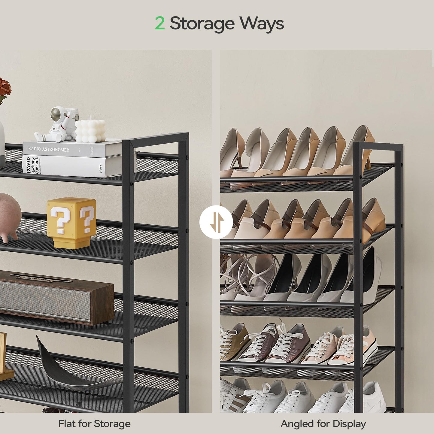 Nunsino Shoe Rack, Long Shoe Organizer,Max Holds 62 Pairs,10 Tier Metal Shoe Storage Shelf,5-Tier Stackable Shoes Organizer for Garage, Entryway,Black