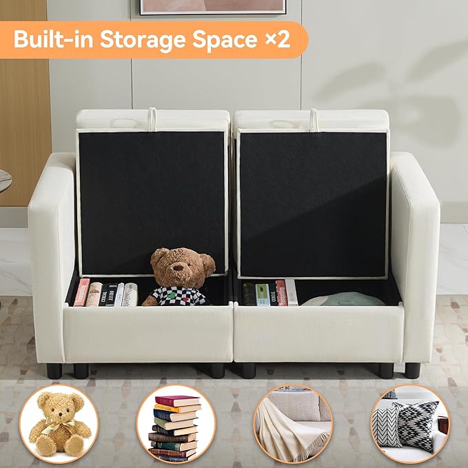 WUTUTUEE 58”Modular Sectional Loveseat Sofa, Modern Love Seat 2 Seater Sofa Couch with Storage, Chenille Modular Sectional Couch for Living Room, Bedroom, Office, Small Apartment, Beige