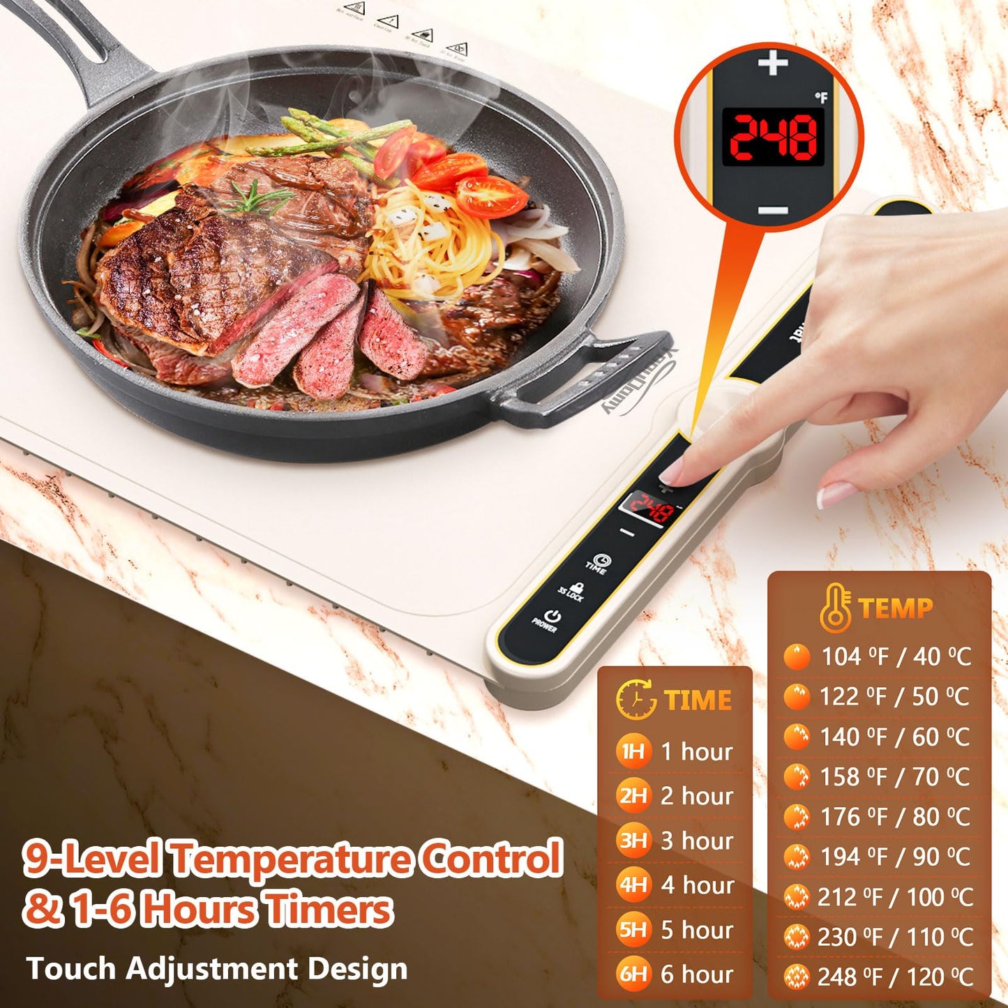 Warming Mat for Food, Food Warming Mat, Electric Warming Tray for Buffets Party, 6 Gear Timed 9 Gear Temperature Controlled 18H Auto Power Off Full Surface Rapid Heating Mat for Food, Home Daily Use