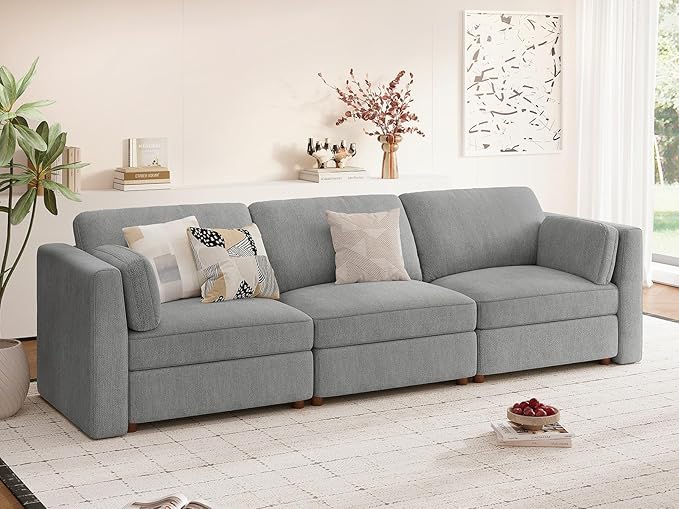 CUGOAO 118'' Modular Sectional Sofa, Oversized, Sectional Couch, Deep Seat Chenille Cloud Couch Sofa, Removable Cover, Mordern Upholstered Couches for Living Room, Apartment, Office, Grey