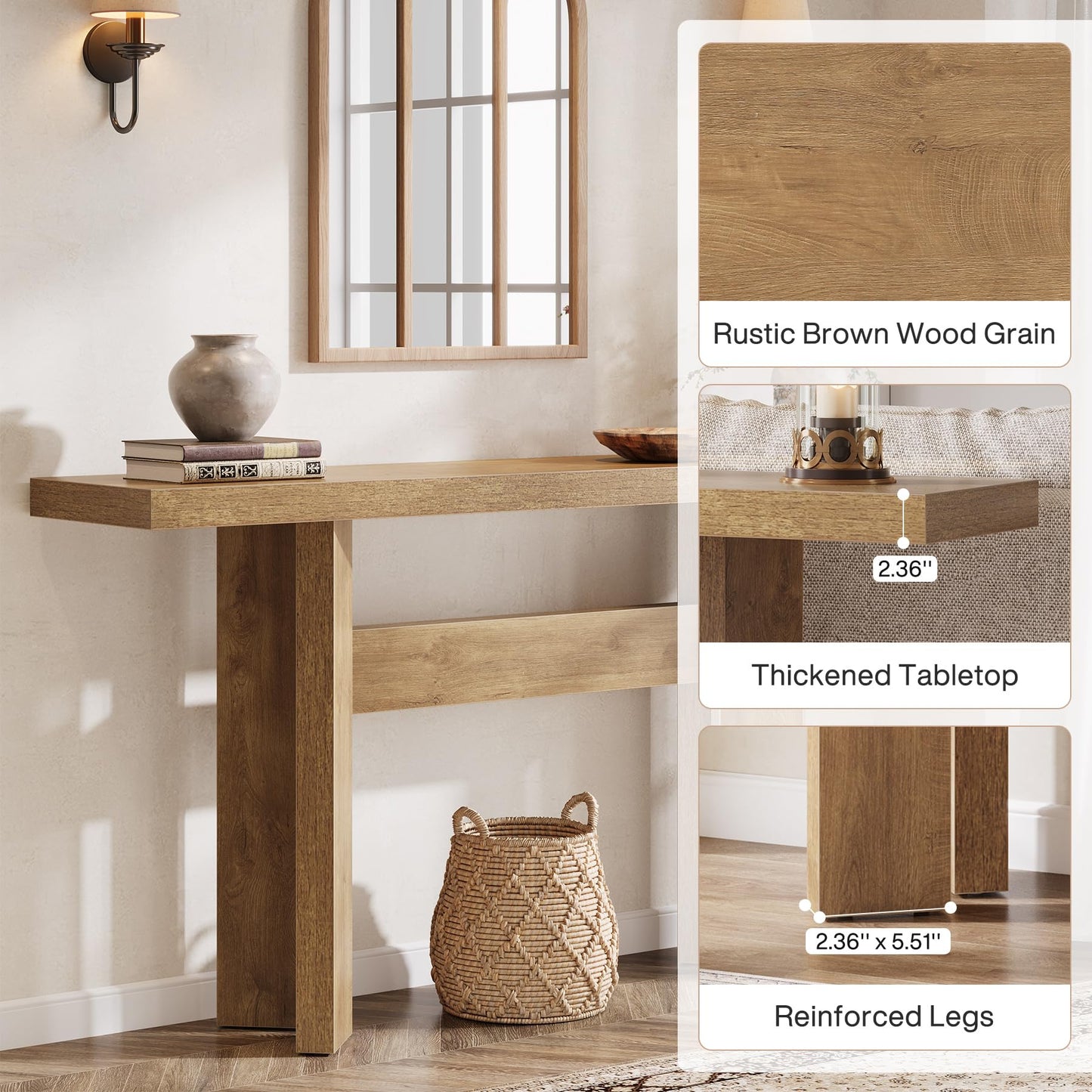 Tribesigns 63-Inch Farmhouse Console Table, Long Wooden Sofa Table Behind Couch with H-Shaped Frame for Entryway, Foyer, Hallway, Living Room, Easy Assembly, Brown