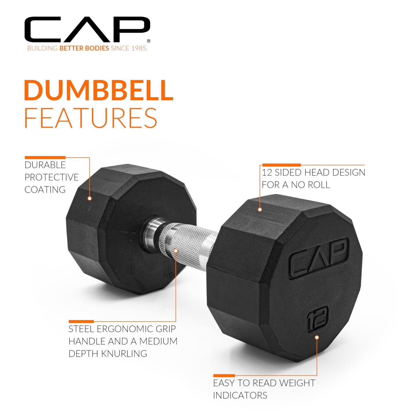 CAP Barbell 12-Sided Coated Dumbbell, 12 LB