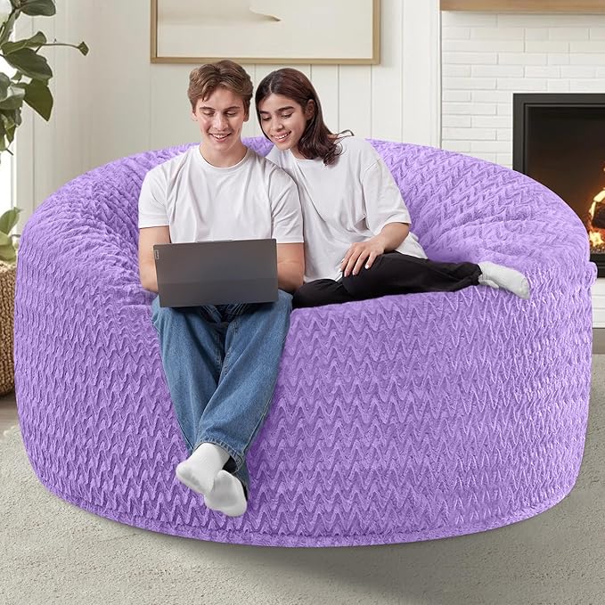 4FT Bean Bag Chair,Giant Bean Bag Chairs for Adults,Big Bean Bags with Memory Foam Filled, Large Beanbag Chairs with Chevron Plush Cover-Purple
