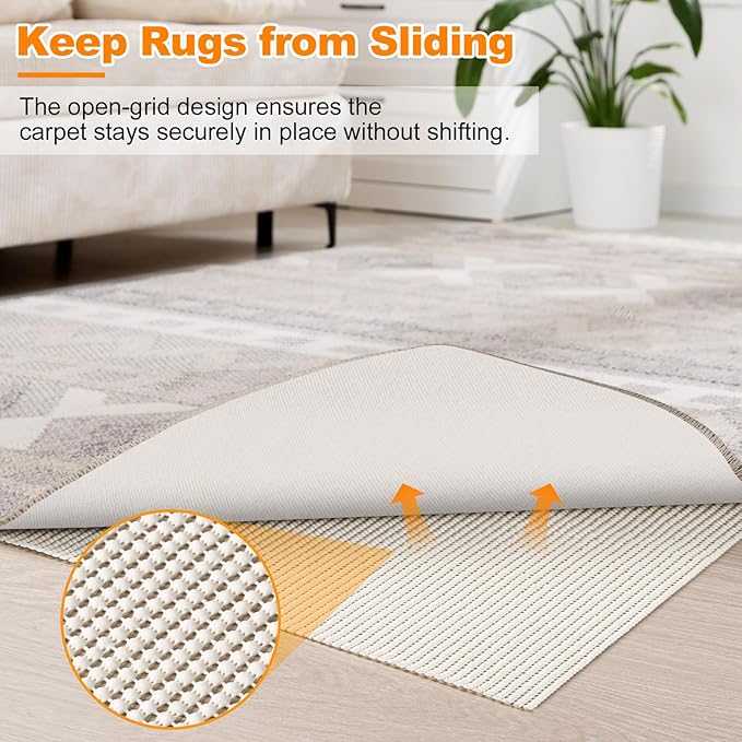 Songrey Non-Slip Rug Pad Round 6 FT, Extra Thick Carpet Pads for Hard Surfaces, Prevents Sliding and Secures Rugs, Provides Floor Protection with Comfort Cushioning