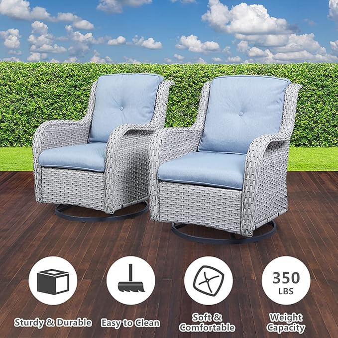 Belord Outdoor Swivel Rcoker Patio Chairs - Outdoor Swivel Patio Chairs Set of 2 Wicker Chair Patio Furniture Sets with Covered Cushion for Porch Deck Balcony Garden, Baby Blue