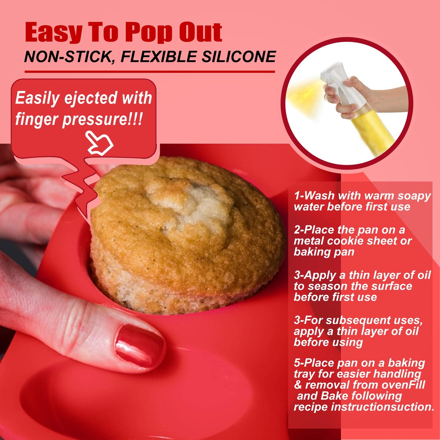 keliwa 2PCS Thicken-12 Cup Silicone Muffin Pan - Cupcake Baking Pan Great for Making Muffin Cakes, Tart, Bread -Non - Stick Silicone Mold/Dishwasher - Microwave Safe