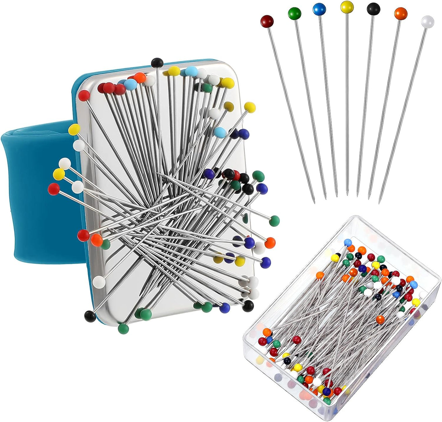 Magnetic Wrist Sewing Pincushion with 100 Pieces 1.5 Inch Ball Head Sewing Pins Set Wrist Magnetic Pin Holder Gift Supplies(Dark Blue)