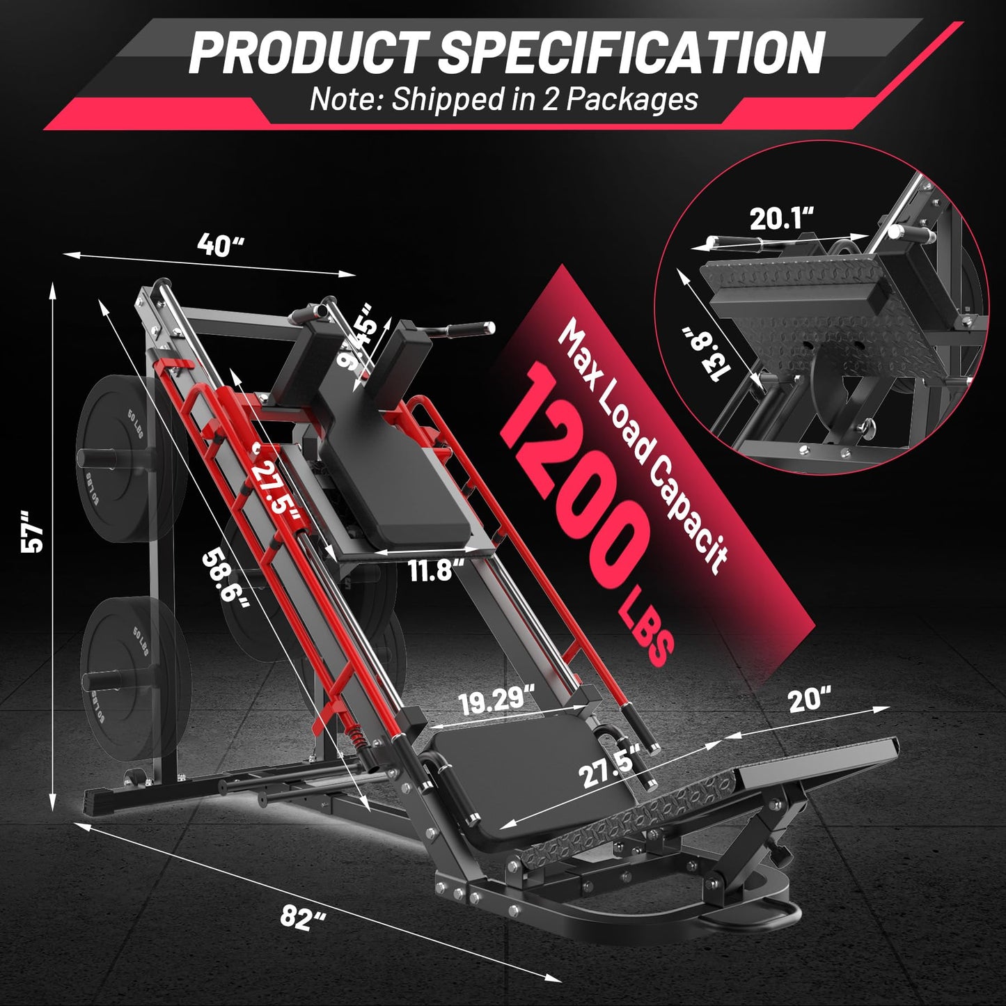 Garvee Leg Press Hack Squat Machine, 2 in 1 Leg Press Machine for Home Gym with Linear Bearing, Specialty Hack Squat Machine with Calf Block for Full Lower Body Workout, Red