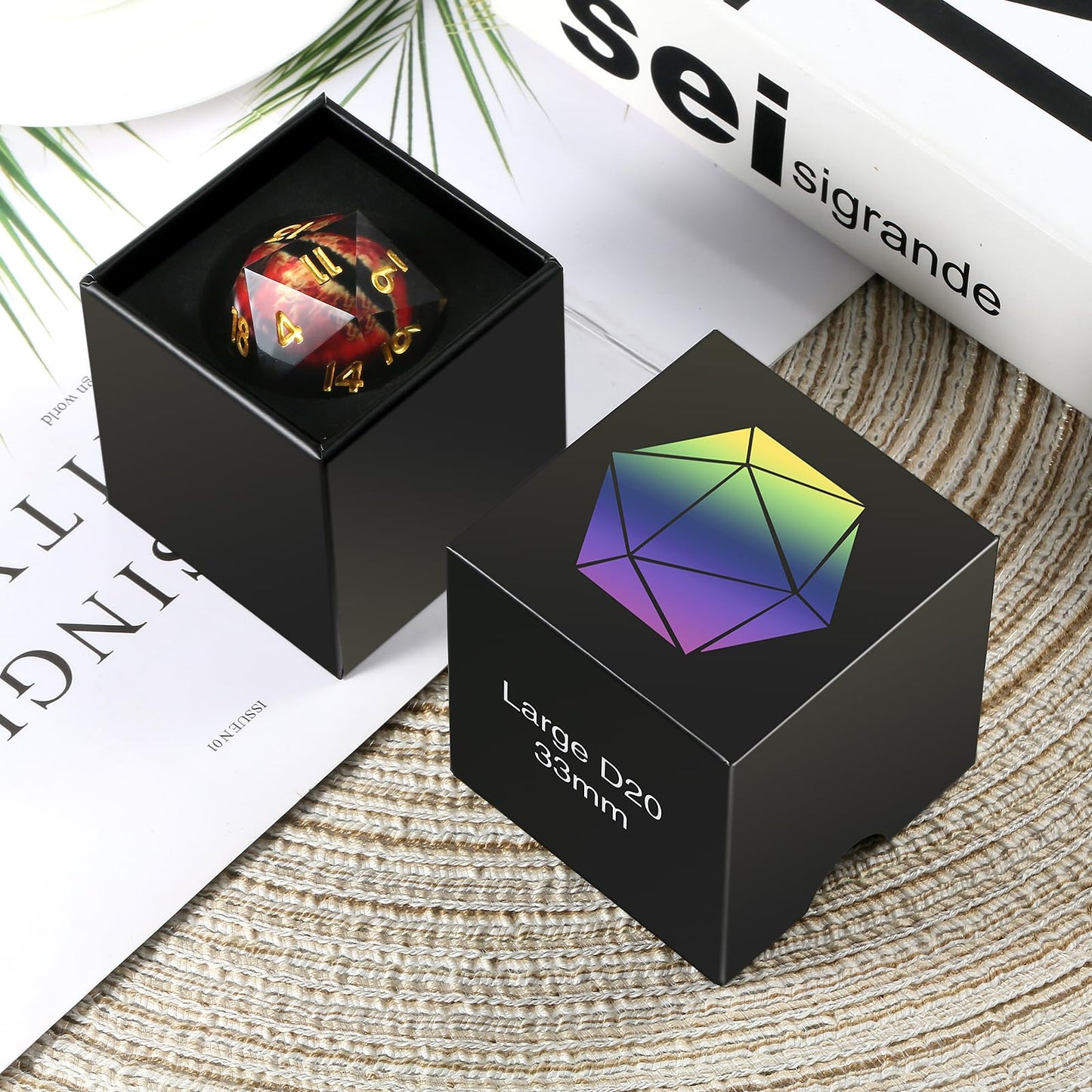 33mm D20 Dice,DNDND 33mm Liquid Dragon Eye 20 Sided Dice with Gorgeous Gift Box for Dungeons and Dragons (Blue)