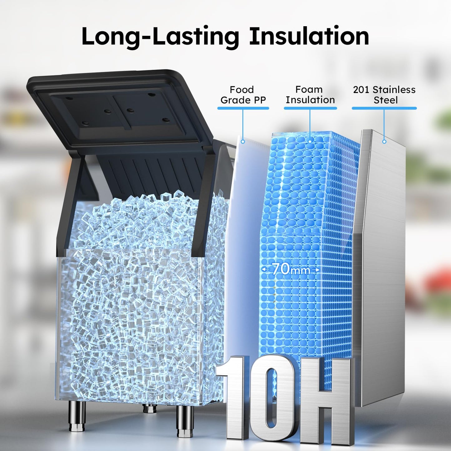 Commercial Ice Machine 680LBS/24H,Storage 560LBS,Large Industrial Ice Maker,Ice Ready in 5-15min,with Self-Cleaning Mode,with Timing Function,30 Levels of Ice Thickness Adjustment,Stainless Steel