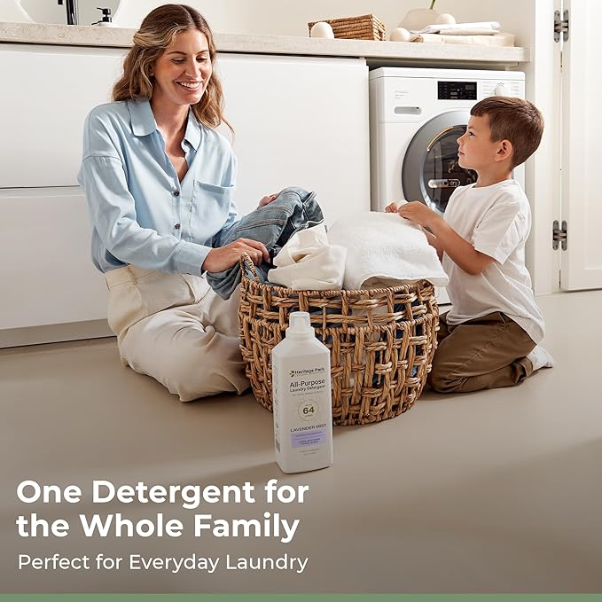 Heritage Park Luxury Laundry Detergent | Dermatologist Tested Plant based Natural & Enzyme Laundry Detergent | Sensitive Skin Friendly - Lavender Mist (32 fl oz)