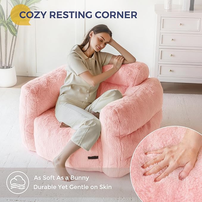 MAXYOYO Giant Bean Bag Chair for Adults, Ultra Soft Fluffy Bean Bag Sofa, Oversized Floor Sofa for Living Room Bedroom, Cozy Reading Chair with Filler, Pink