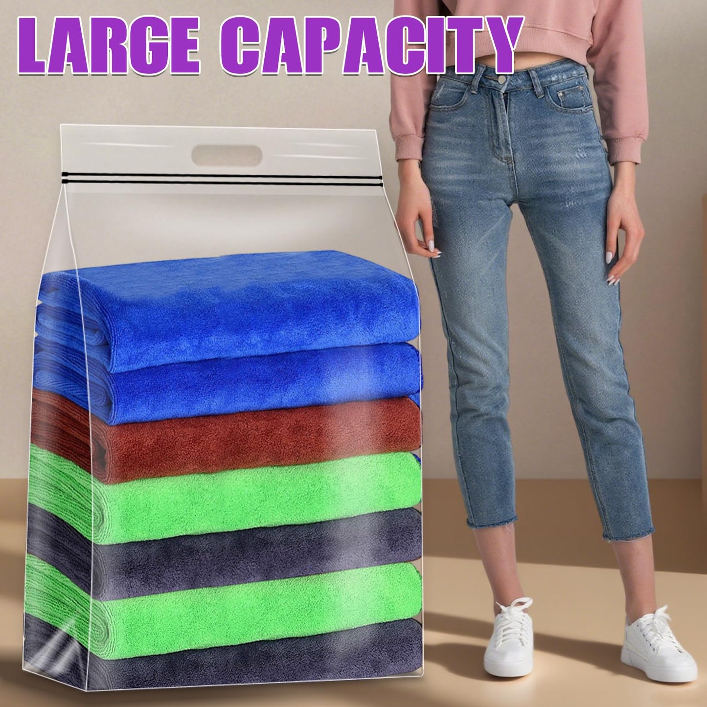 FURWEY 25 Gallon Extra Large Storage Bags 35”x 24”Resealable Clear Bags with Handle 4 Mil Thick Heavy Duty Big Bag for Clothes Pillow Travel Moving,Bedding,Shoes and Toys Storage, Pack of 6