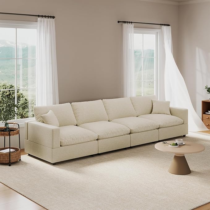 Cloud Couch Modular Sectional Sofa, 123.8" 4-Seater Sectional Couches for Living Room, Convertible Cloud Sofa, Down Filled Wide & Deep Seat, Removable Washable Cushion Cover & Backrest Pillow Cover