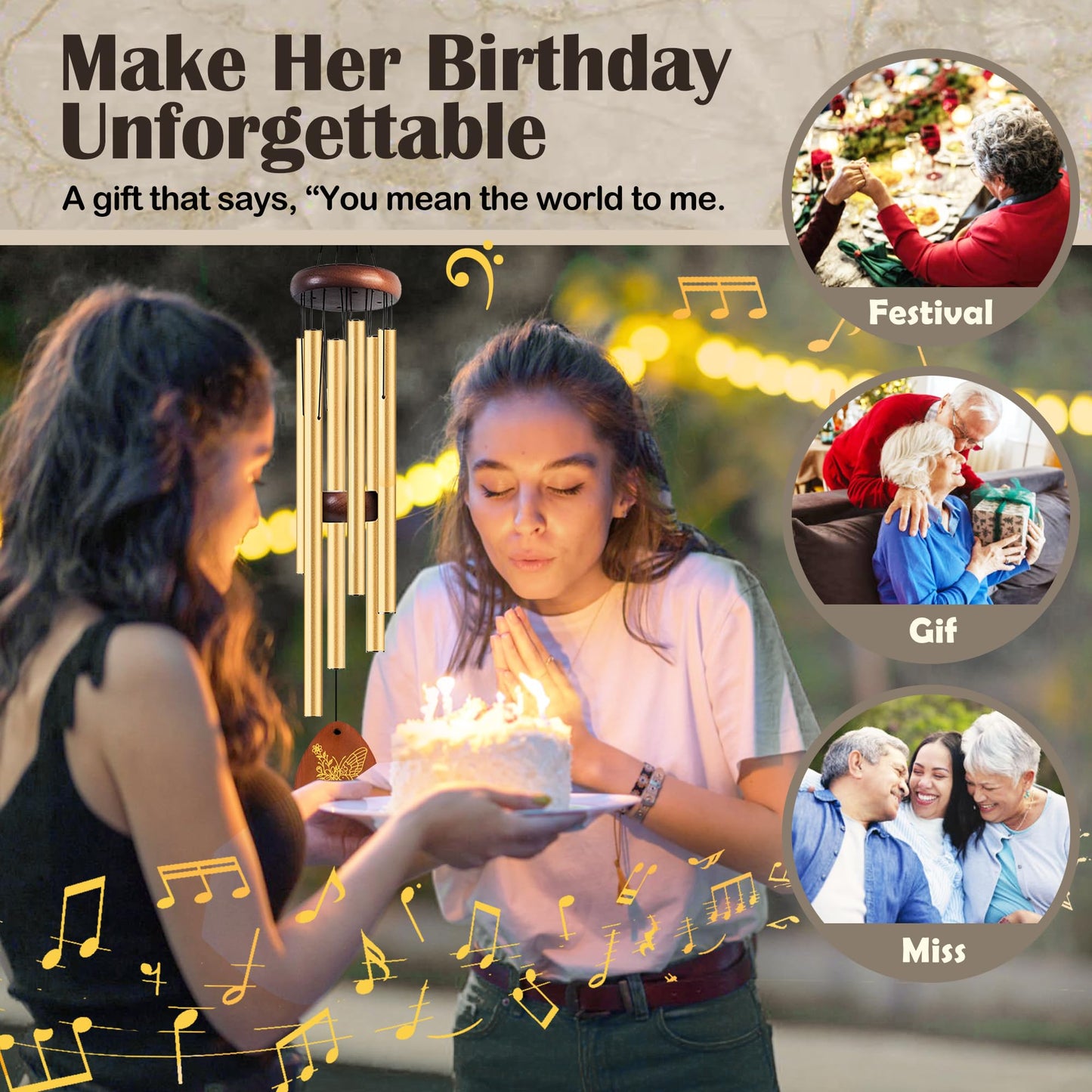 Lintriguingly Sister Birthday Gifts from Sister, Birthday Gifts for Women 26” Wind Chimes with Soul Sister Quote, Unique Sister Gift Idea for Christmas 、Friendship, Sentimental Present for Her