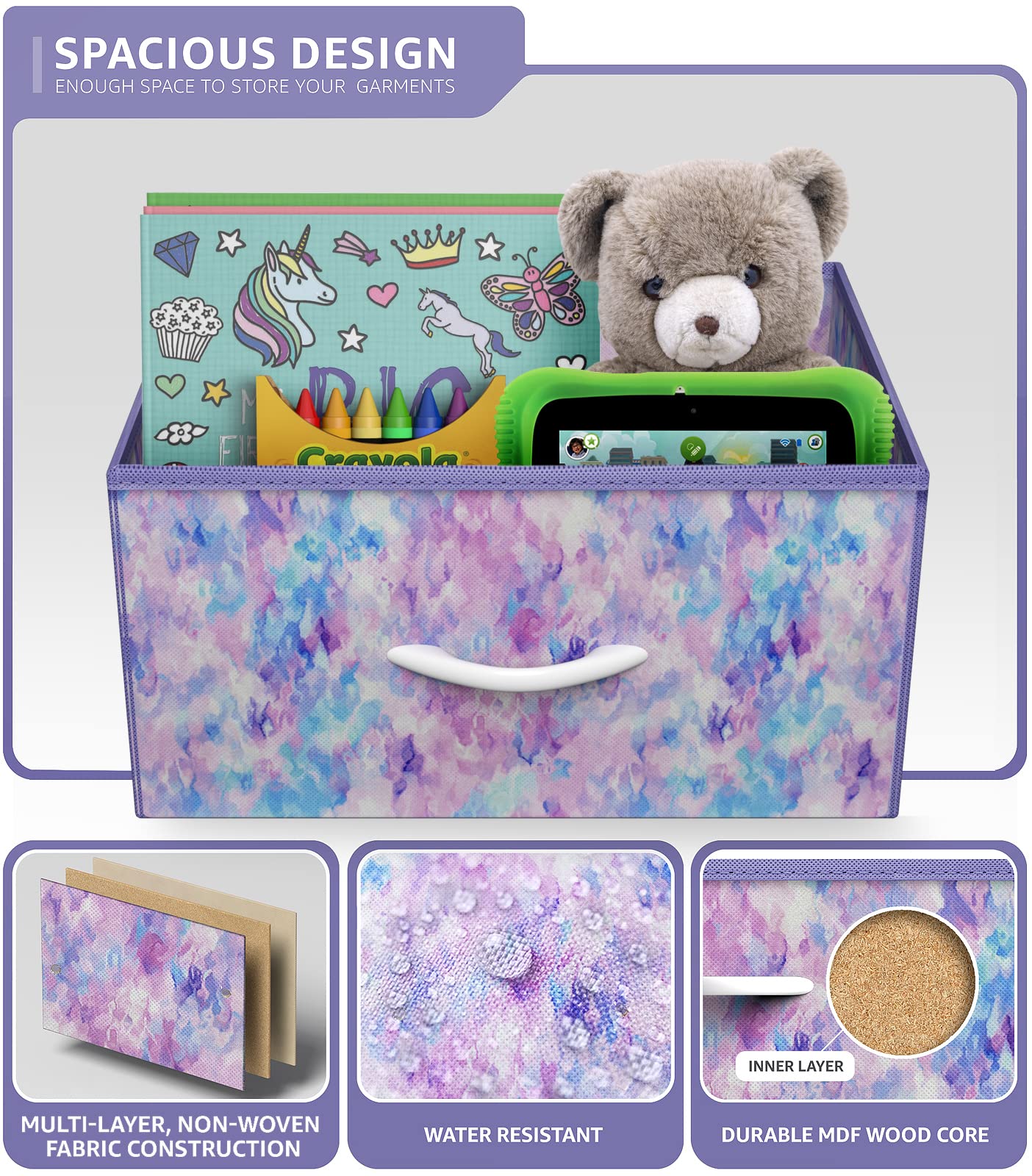 Sorbus Nightstand Storage Organizer Chest with 3 Drawers - Kids Girls, Boys Bedroom Furniture Chest for Clothes, Closet Organization - Steel Frame, Wood Top, Fabric Bin (3-Drawer, Blue/Pink/Purple)