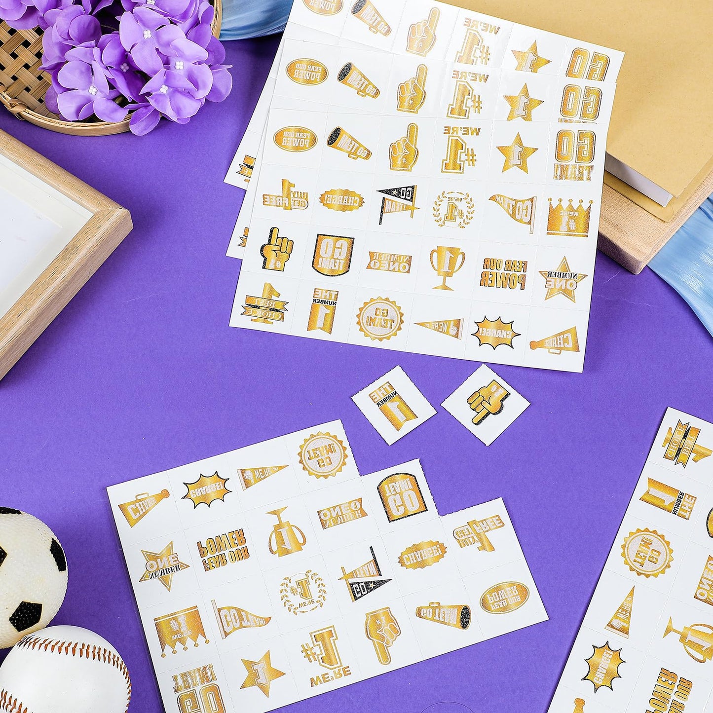 Landhoow 240 Pcs Gold Team Spirit Tattoos Temporary Glitter Go Team Tattoos Football Temporary Stickers Party Costume Accessory