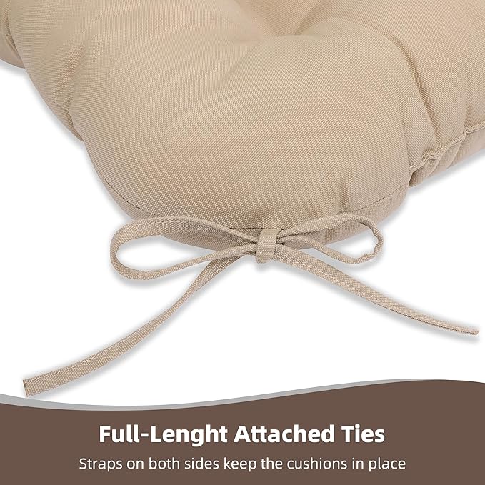 RACE LEAF 4 Pack 19x19 Inch Patio Chair Cushions, Thickened Seat Cushions Waterproof Stain Resistant with Non-Slip Ties (Khaki)
