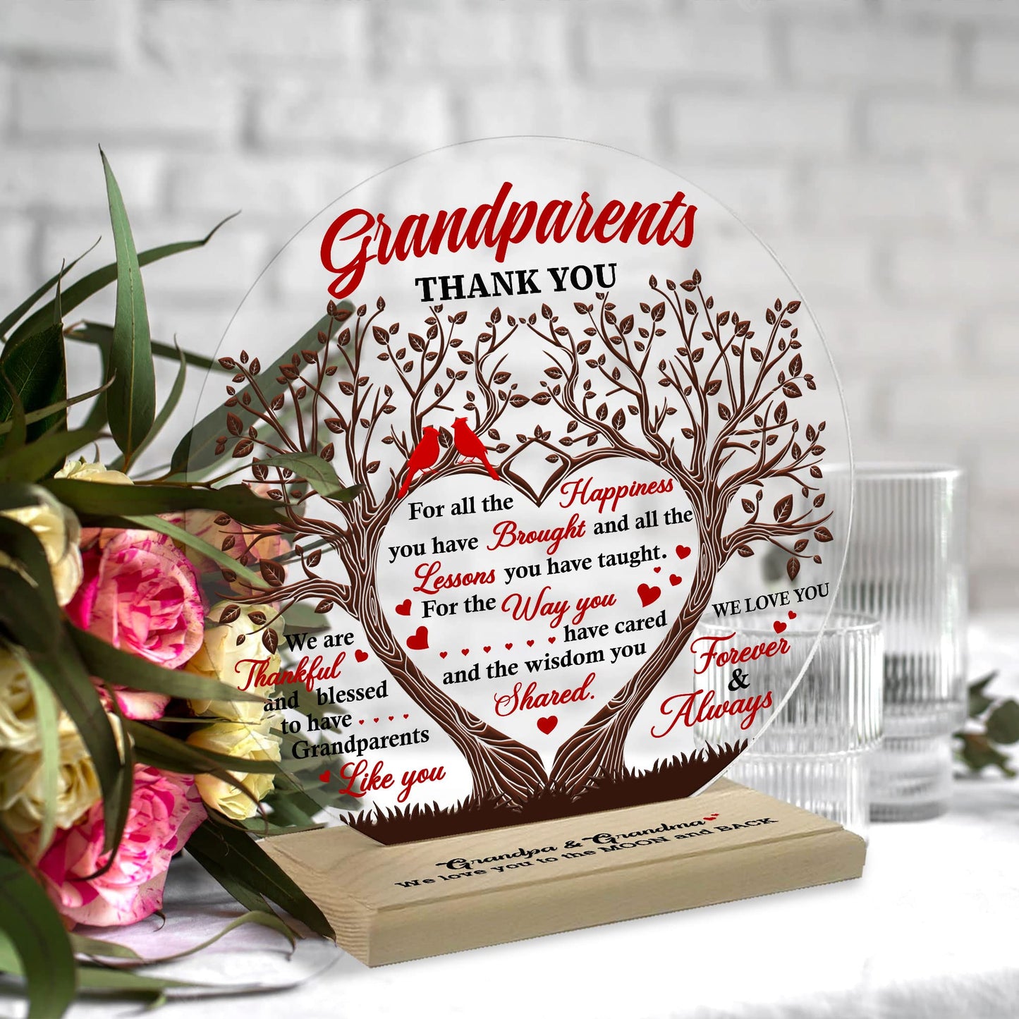 CEZII Grandpa & Grandma Gift from Grandkids, To My Grandparents Round Acrylic Plaque w Stand, Thank You Grandma Grandpa Keepsake, Grateful Gift for Grandparents, Birthday Present, Gift for Anniversary