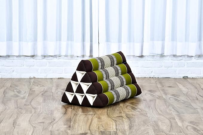 Leewadee Triangle Cushion – Comfortable Backrest for TV or Reading, Incline Pillow for Relaxing Made of Kapok, 20 x 13 x 13 inches, Brown Green