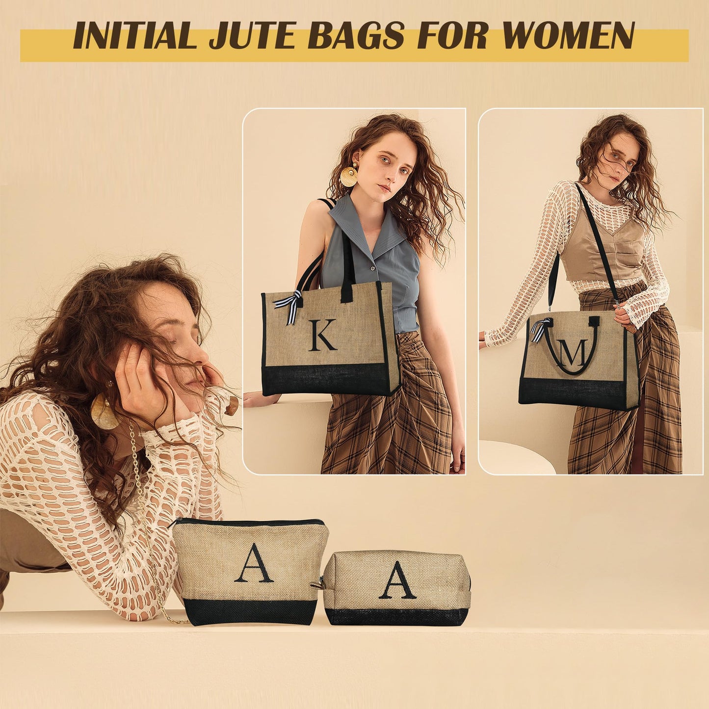 YOOLIFE Birthday Gifts for Women, Personalized 30th 40th 50th 60th 70th Birthday Gifts for Her Grandma Mom Teacher Girlfriend Sister Daughter in Law Unique Gift for Women Initial Monogram Tote J